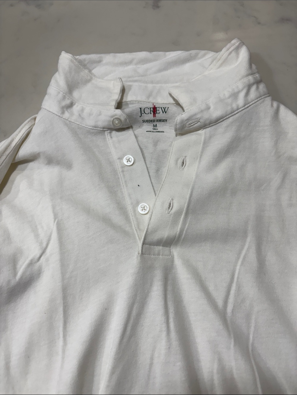 J.Crew Men's White Sueded Jersey Henley Shirt, Long Sleeve, Med